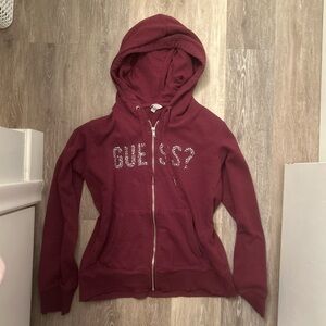 Guess Burgundy Zip-Up Hoodie